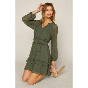 💕SKIES ARE BLUE💕 Textured Dot Mini Dress ~ Olive Green Medium M NWT